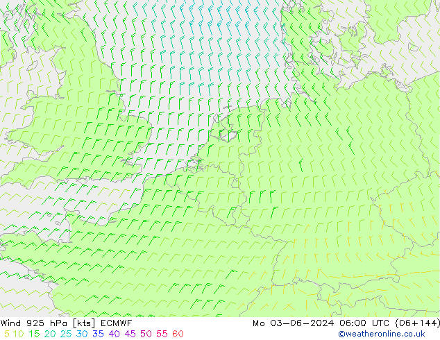 Vento 925 hPa ECMWF lun 03.06.2024 06 UTC