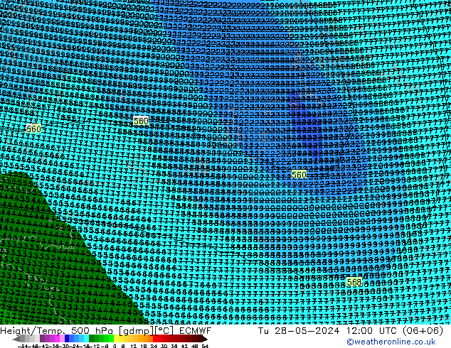 Height/Temp. 500 hPa ECMWF Tu 28.05.2024 12 UTC