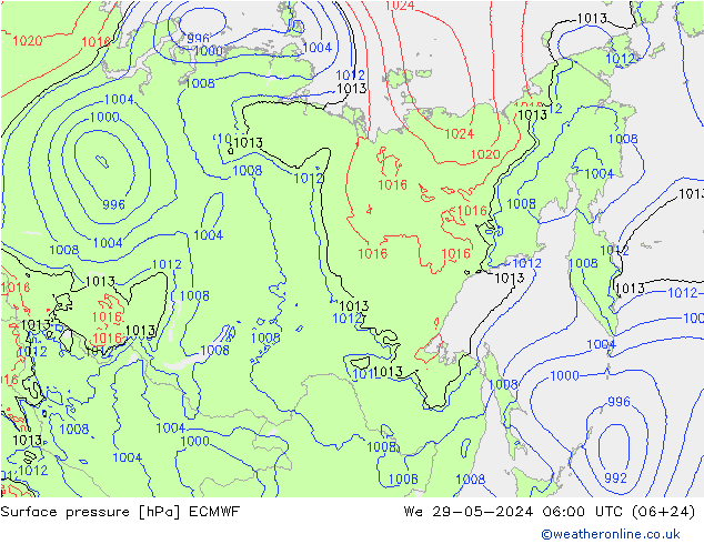 Luchtdruk (Grond) ECMWF wo 29.05.2024 06 UTC