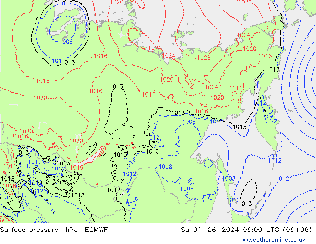 Pressione al suolo ECMWF sab 01.06.2024 06 UTC