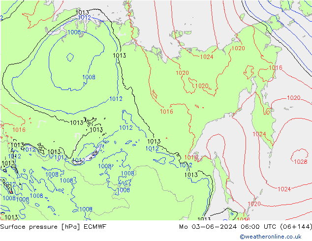 Surface pressure ECMWF Mo 03.06.2024 06 UTC