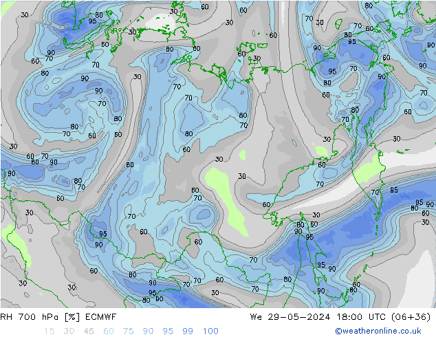 Humedad rel. 700hPa ECMWF mié 29.05.2024 18 UTC