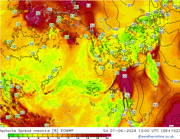 Isotaca Spread ECMWF sáb 01.06.2024 12 UTC