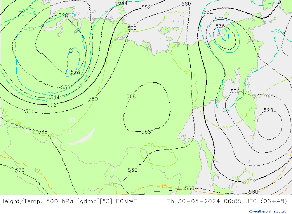 Height/Temp. 500 hPa ECMWF Čt 30.05.2024 06 UTC