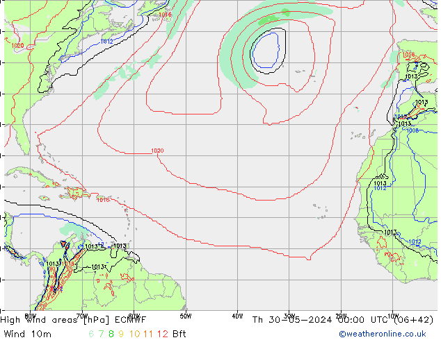 High wind areas ECMWF Qui 30.05.2024 00 UTC