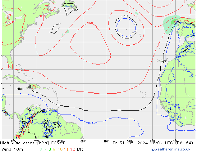 High wind areas ECMWF Fr 31.05.2024 18 UTC