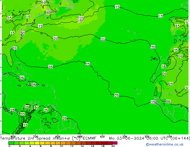 Temperatuurkaart Spread ECMWF ma 03.06.2024 06 UTC