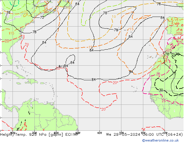 Géop./Temp. 925 hPa ECMWF mer 29.05.2024 06 UTC