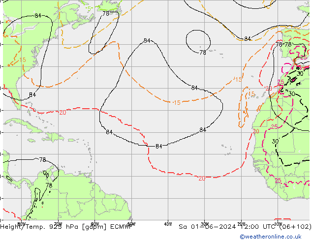 Height/Temp. 925 hPa ECMWF Sa 01.06.2024 12 UTC