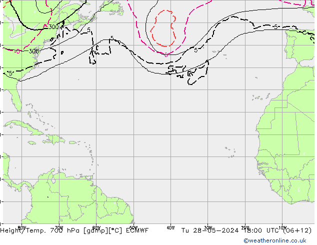 Hoogte/Temp. 700 hPa ECMWF di 28.05.2024 18 UTC