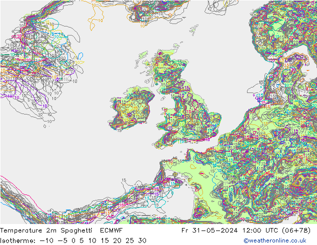 Temperature 2m Spaghetti ECMWF Fr 31.05.2024 12 UTC