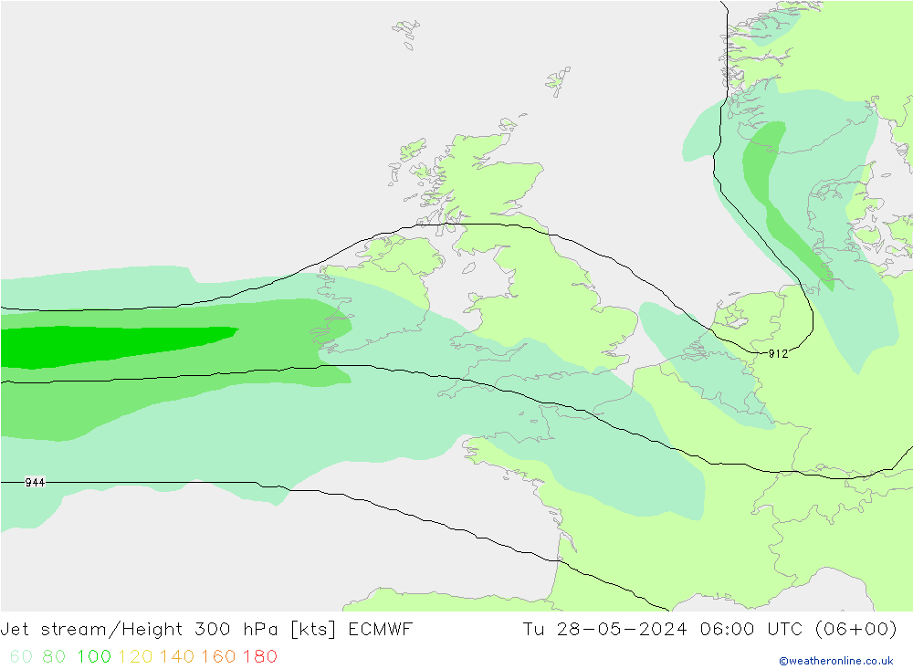 Jet stream/Height 300 hPa ECMWF Tu 28.05.2024 06 UTC