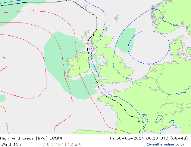 Izotacha ECMWF czw. 30.05.2024 06 UTC