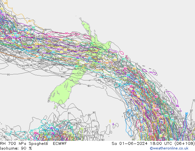 Humedad rel. 700hPa Spaghetti ECMWF sáb 01.06.2024 18 UTC