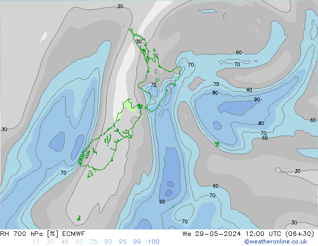 RH 700 hPa ECMWF We 29.05.2024 12 UTC