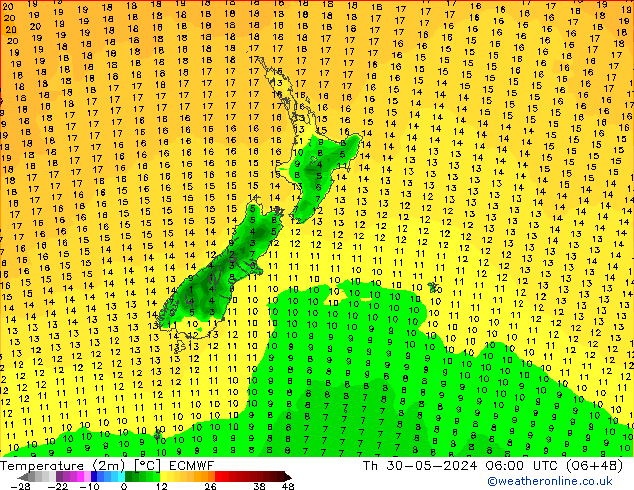 Temperature (2m) ECMWF Th 30.05.2024 06 UTC