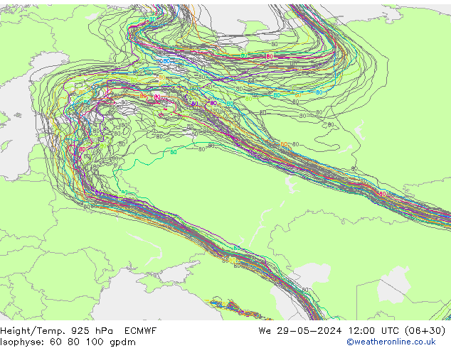 Height/Temp. 925 hPa ECMWF Qua 29.05.2024 12 UTC