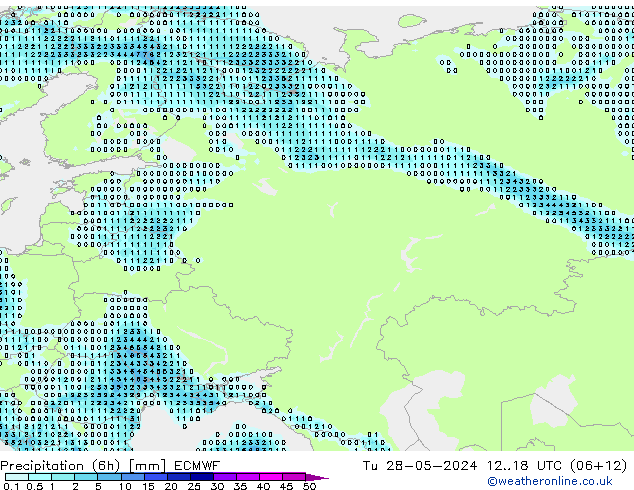 Precipitazione (6h) ECMWF mar 28.05.2024 18 UTC