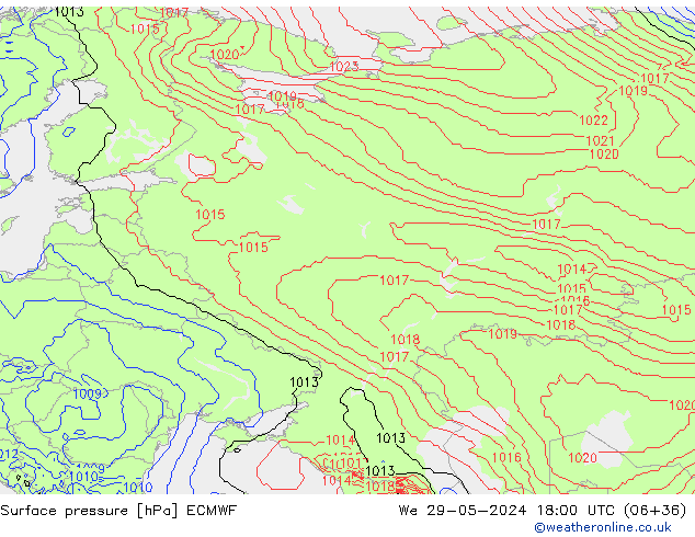 Luchtdruk (Grond) ECMWF wo 29.05.2024 18 UTC