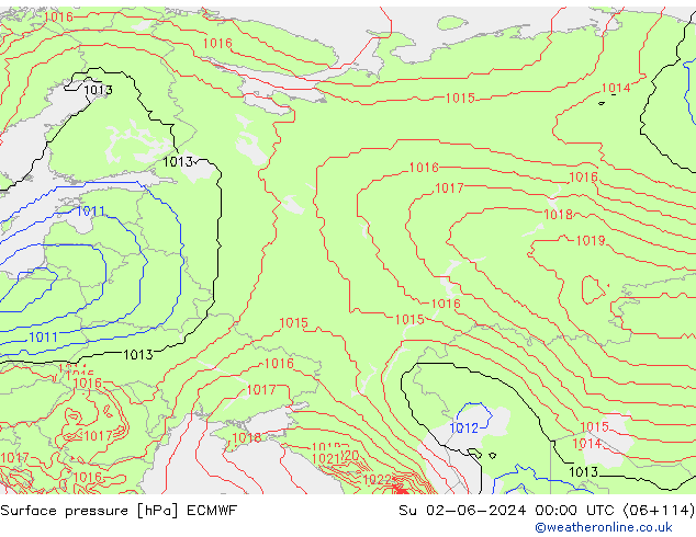 Luchtdruk (Grond) ECMWF zo 02.06.2024 00 UTC