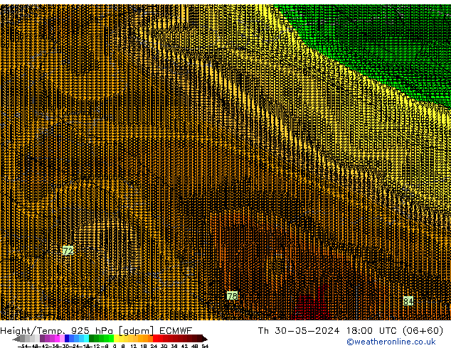 Height/Temp. 925 hPa ECMWF Čt 30.05.2024 18 UTC