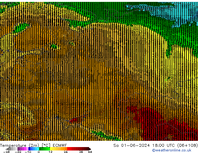 Temperature (2m) ECMWF Sa 01.06.2024 18 UTC