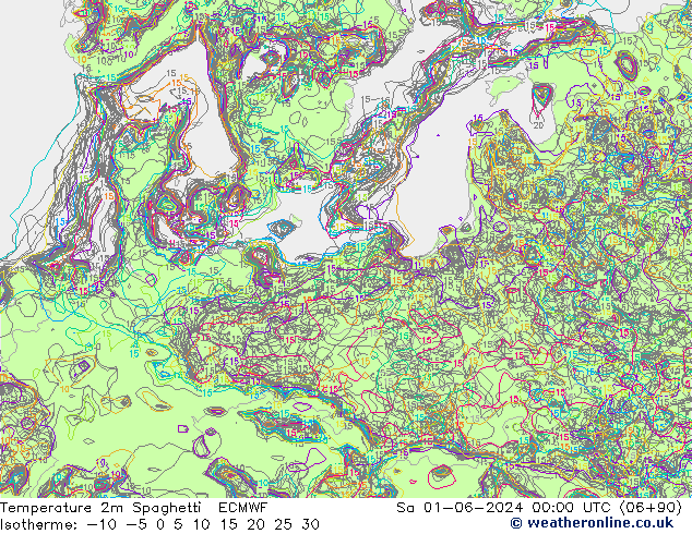 Temperaturkarte Spaghetti ECMWF Sa 01.06.2024 00 UTC