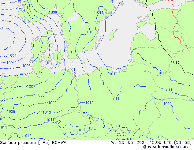 Luchtdruk (Grond) ECMWF wo 29.05.2024 18 UTC