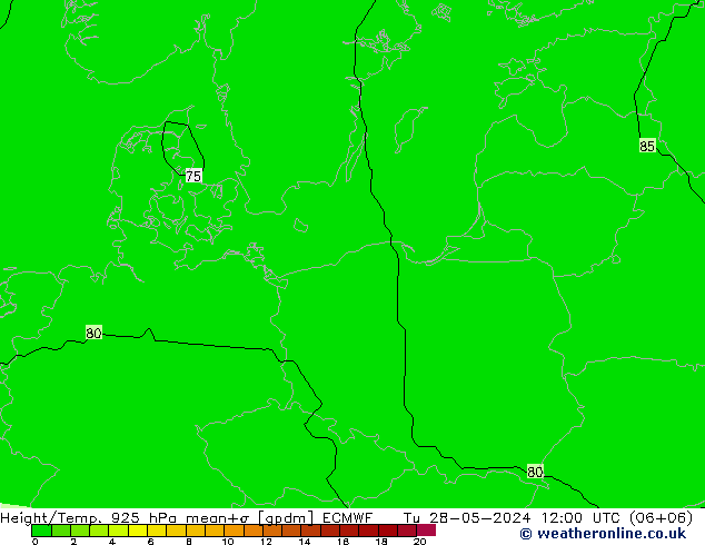 Height/Temp. 925 hPa ECMWF mar 28.05.2024 12 UTC