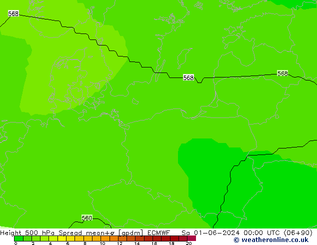 Height 500 hPa Spread ECMWF Sa 01.06.2024 00 UTC