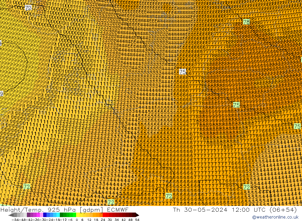 Height/Temp. 925 hPa ECMWF Qui 30.05.2024 12 UTC