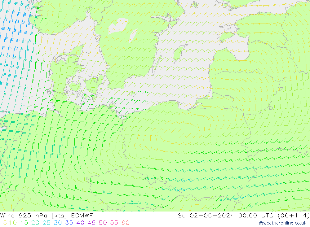 Wind 925 hPa ECMWF Su 02.06.2024 00 UTC