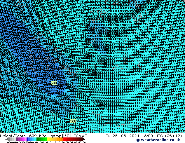 Height/Temp. 500 hPa ECMWF Tu 28.05.2024 18 UTC