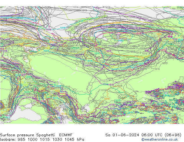 приземное давление Spaghetti ECMWF сб 01.06.2024 06 UTC