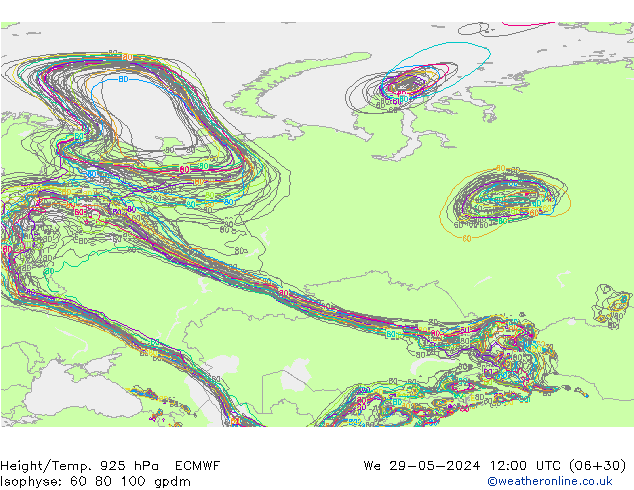 Hoogte/Temp. 925 hPa ECMWF wo 29.05.2024 12 UTC