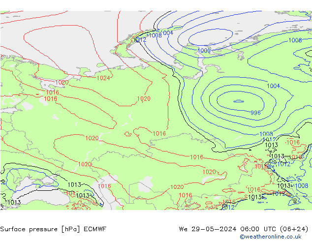 pressão do solo ECMWF Qua 29.05.2024 06 UTC