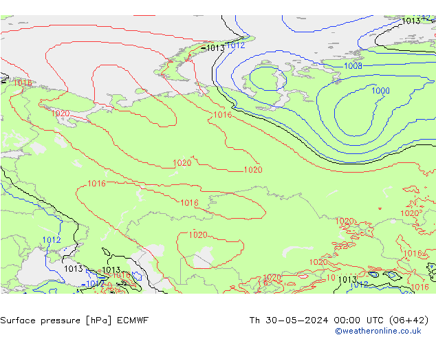 Pressione al suolo ECMWF gio 30.05.2024 00 UTC