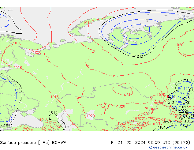 pressão do solo ECMWF Sex 31.05.2024 06 UTC