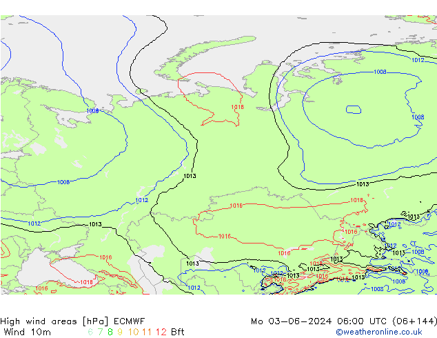 High wind areas ECMWF пн 03.06.2024 06 UTC