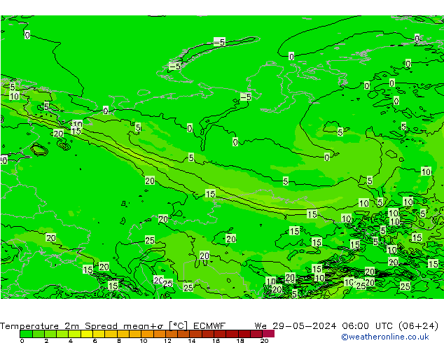 Temperature 2m Spread ECMWF We 29.05.2024 06 UTC