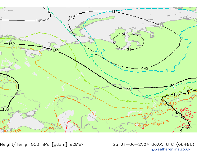 Height/Temp. 850 hPa ECMWF So 01.06.2024 06 UTC