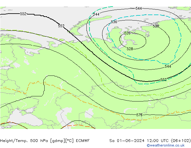 Height/Temp. 500 гПа ECMWF сб 01.06.2024 12 UTC