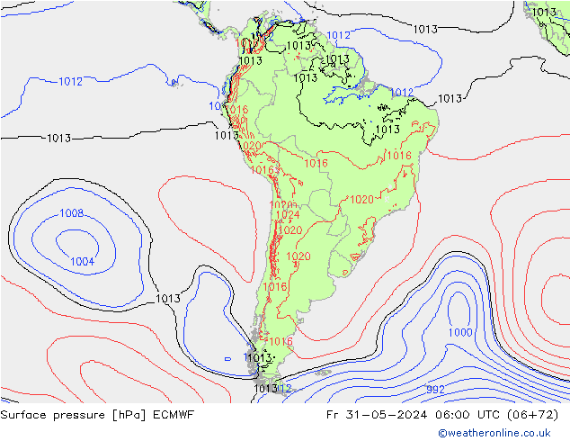 pressão do solo ECMWF Sex 31.05.2024 06 UTC