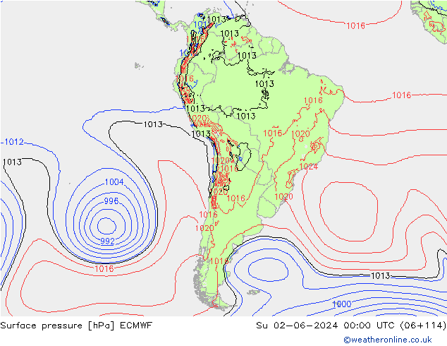 Surface pressure ECMWF Su 02.06.2024 00 UTC