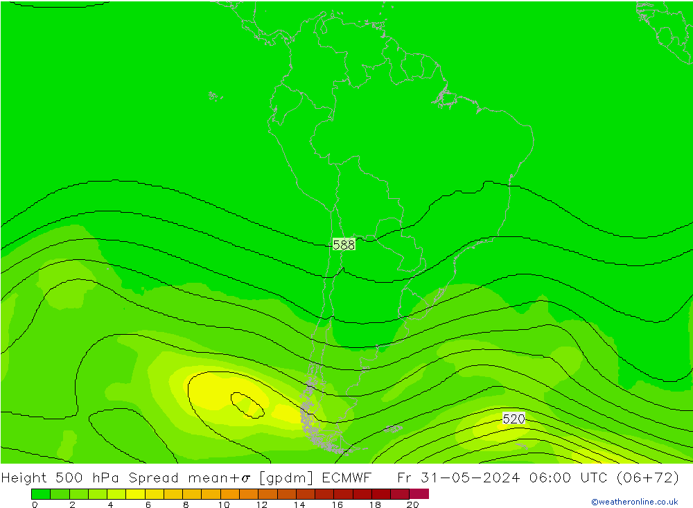 Geop. 500 hPa Spread ECMWF vie 31.05.2024 06 UTC