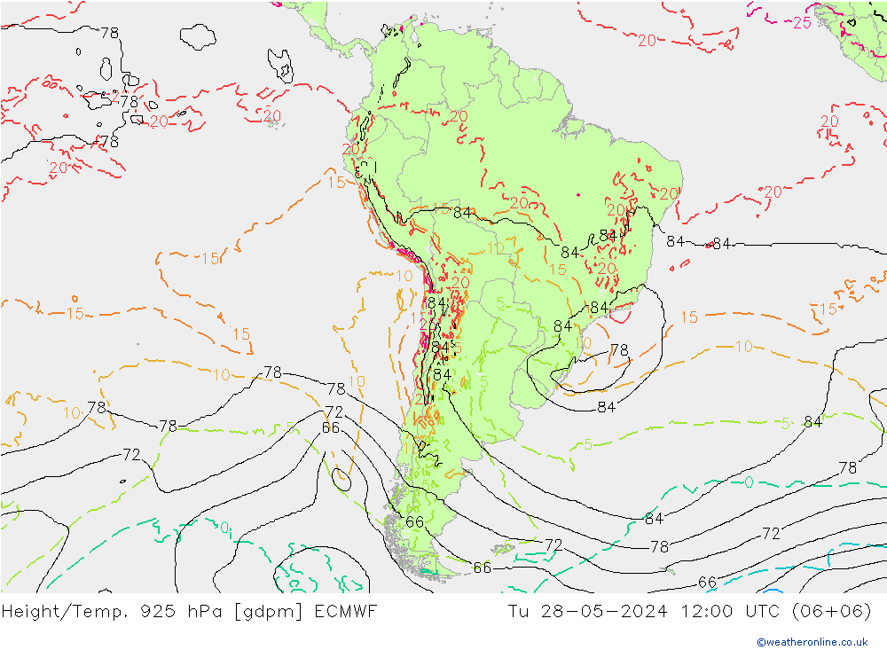 Hoogte/Temp. 925 hPa ECMWF di 28.05.2024 12 UTC