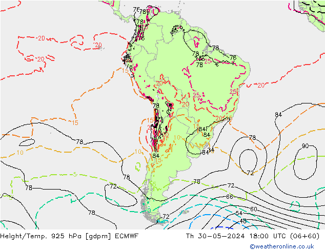 Yükseklik/Sıc. 925 hPa ECMWF Per 30.05.2024 18 UTC