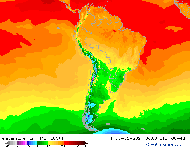 Temperatuurkaart (2m) ECMWF do 30.05.2024 06 UTC