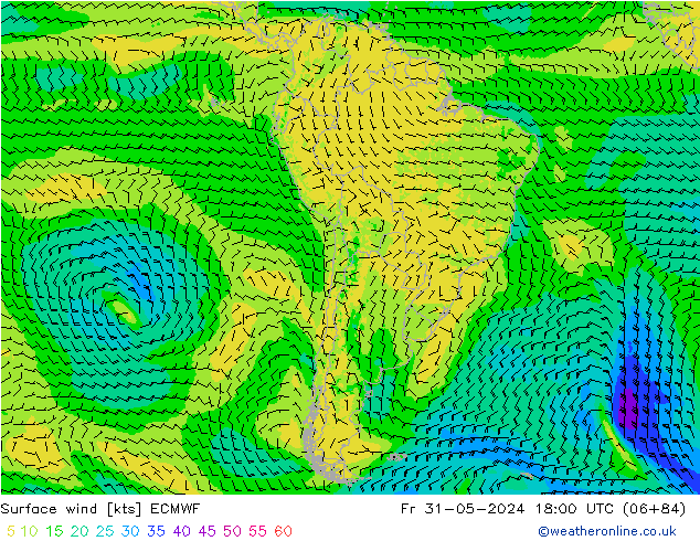 Surface wind ECMWF Fr 31.05.2024 18 UTC