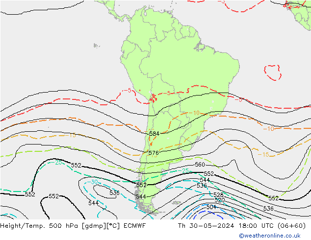 Geop./Temp. 500 hPa ECMWF jue 30.05.2024 18 UTC